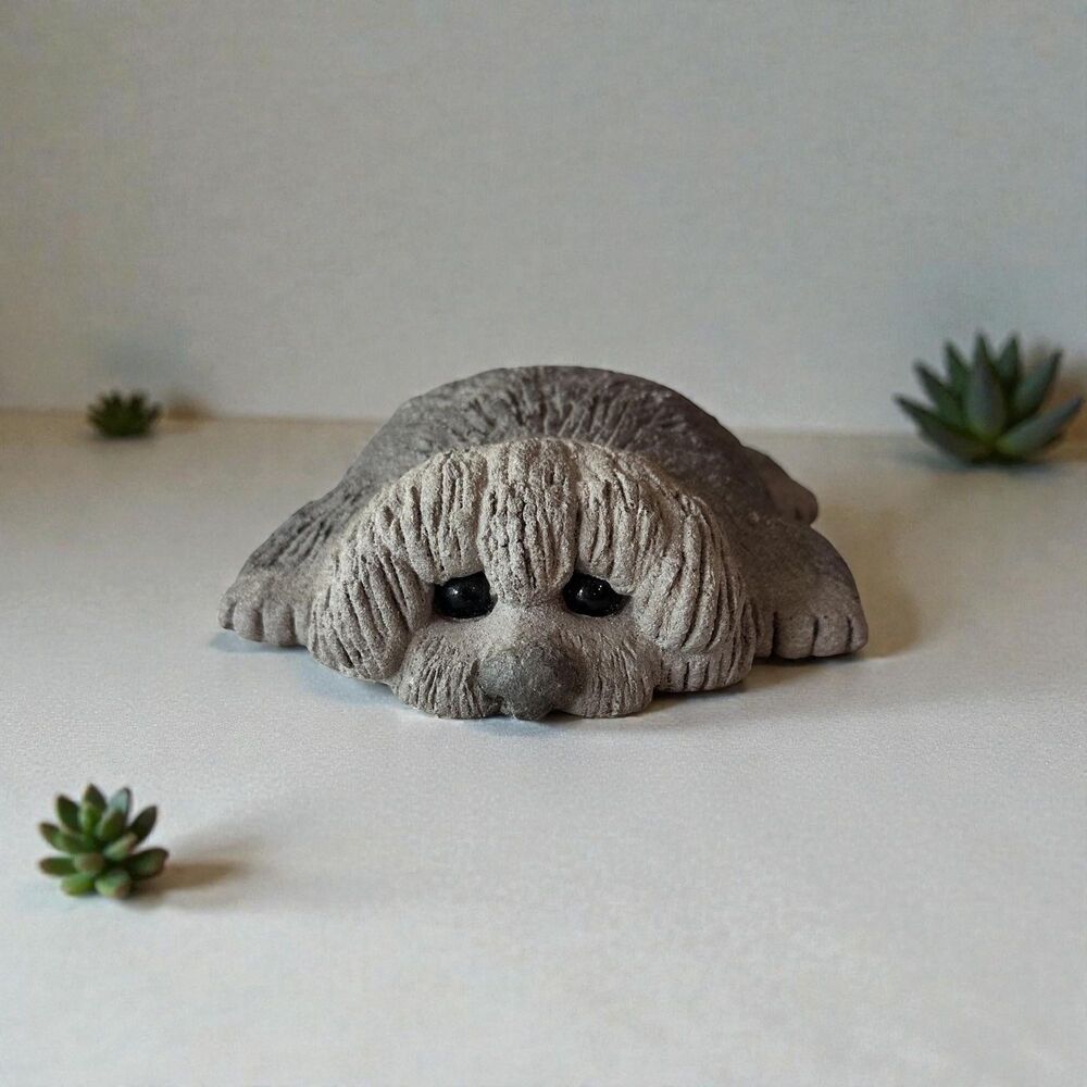 Vintage Rankin 1978 Concrete Dog Statue Shaggy Dog  Mid-Century Outdoor Decor